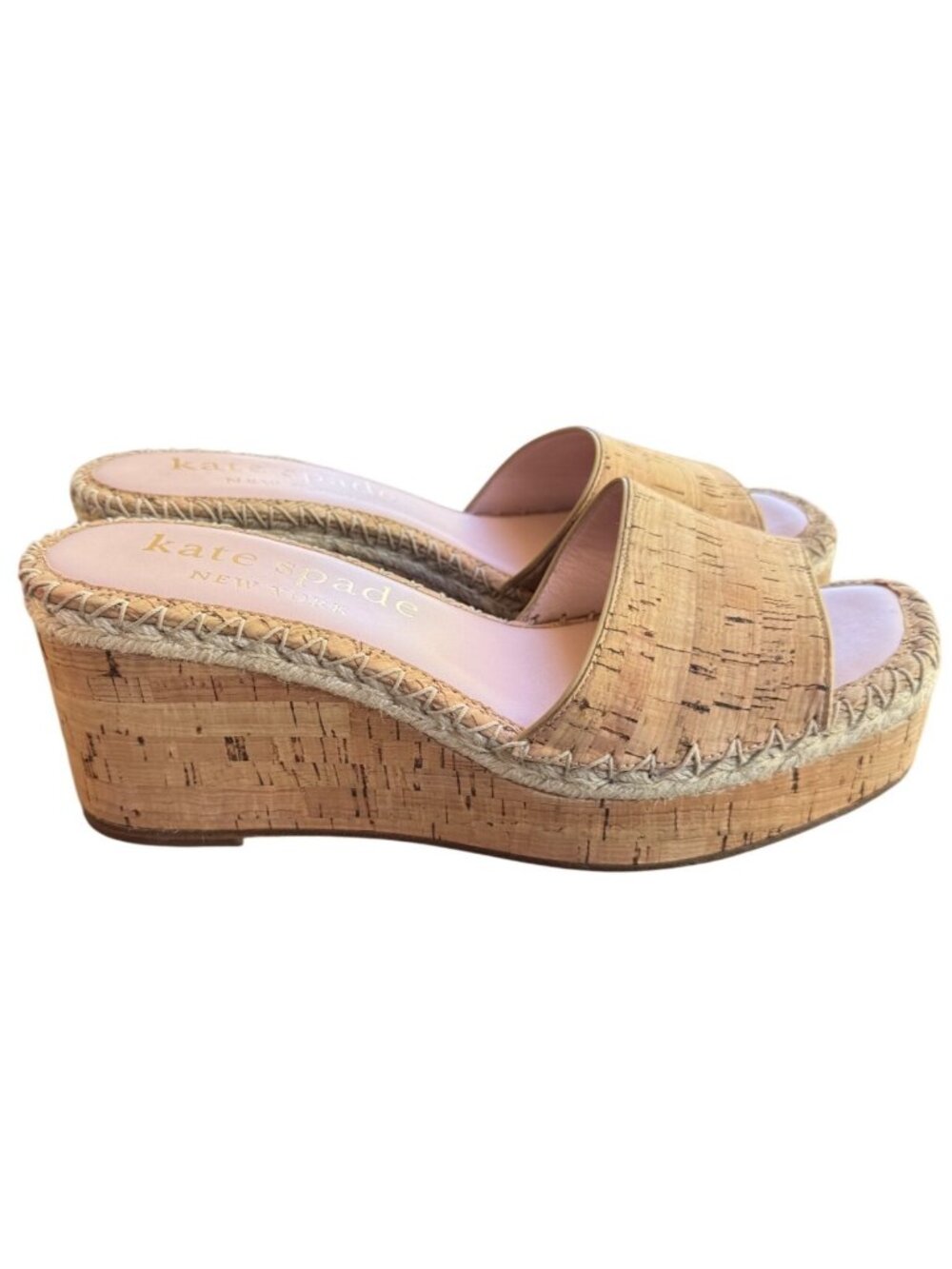 Kate Spade Cosette Cork Wedge Slide Sandals Natural Beige Size 9B Espadrille